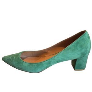 Pippichic Green Suede Cristel Woman's Pointed Toe Pump Block Heel EU 36 Japan